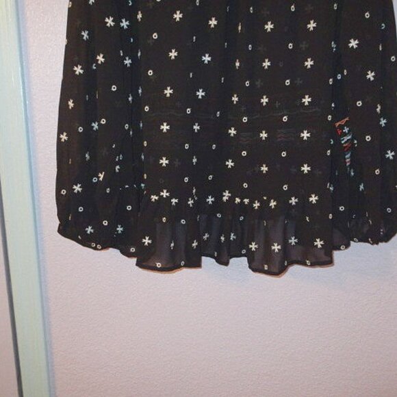 Vintage Y2K Sheer Mesh Embroidered Tunic Top Size XL Button Up Ruffle Whimsigoth - Picture 12 of 14